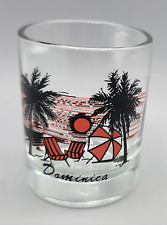 Vintage Dominica Souvenir Shot Glass Palm Trees Sunset Beach Chairs Design picture