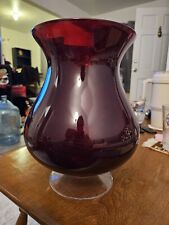 Retired Partylite P9099 Ruby Red Glass Footed Hurricane Holder with Original Box picture