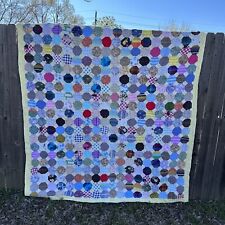 Vintage Hand Pieced Snowball Quilt Hand Sewn Multicolor Floral 82 X 72 Flaws picture