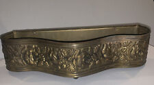 Antique  Brass Embossed Floral Planter Tray Bowl Footed England Ornate picture