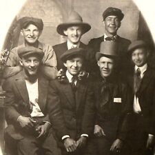 c1910s Friends Gang RPPC Laugh Handsome Men Real Photo Cool Hats Party Fun A161 picture