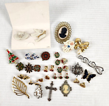 Costume Jewelry Mixed Lot of 36 Pieces Brooches Pins Earrings Pendant Charms picture