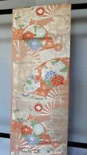 Small Pure Silk, Nishijin Woven Fabric, 900 Brocade, Fukuro Obi Belt, Pink Backg picture