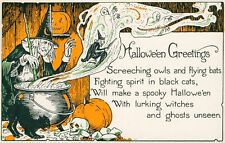 Metro News No. 1275  Halloween Postcard~Antique~Witch~Potion~Cat~Skull~JOL~c1915 picture