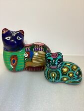 2 Vintage Mexican Folk Art Storytelling Cats Smaller One Is Abstract Detailed picture