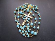 Handmade Unbreakable Rosary Turquoise Mosaic Shell Beads Gold Plated Wire picture
