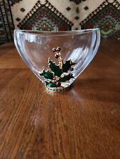 Gorgeous Small 5x5x3 VTG 24% CRYSTAL TELA FLORA CHRISTMAS HOLLY AND BERRIES VASE picture