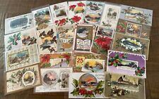 Lot of 22 Antique~Christmas Postcards with Winter Snowy & Village Scenes-h967 picture