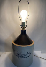 Antique M. Salzman Co. Whisky Two Tone Brown/Cream Glaze Stoneware Ceramic Lamp picture