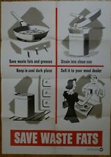 WW2 Home Front Poster 1942 Save Waste Fats War Production Board WPB 22 x 28 Orig picture