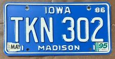 Iowa 1995 MADISON COUNTY License Plate # TKN 302 picture