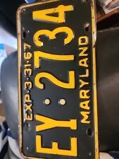 Vintage 1967  MARYLAND  License Plate  EY: 2734 picture