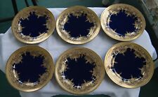 6 hand painted Japan heavily ornate gold encrusted cobalt blue dessert plates picture