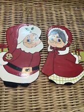 Vintage Flat Wooden Christmas Ornaments Hand Painted Double Sided Claus picture