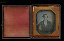 1/6 1840s Daguerreotype ID'd HOVEY Man San Antonio Texas Estate Honeycomb Mat picture