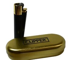1 x Full Size Refillable Metal Clipper Lighter Black with Gold Top And Gift Box picture