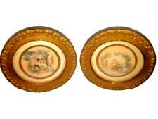 1940s ITALIAN FLORENTINE CONVEX GLASS ROMANTIC ETCHINGS TINTED CHIPPY FRAMES PR picture