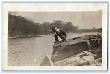 c1910's Mens Fishing Long Stick RPPC Photo Unposted Antique Postcard picture