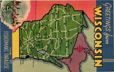 Vintage Postcard- Map of Wisconsin, WE UnPost 1930s picture
