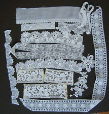 Old lot Antique  Remnant fragments needle Irish bobbin lace and white embroidery picture