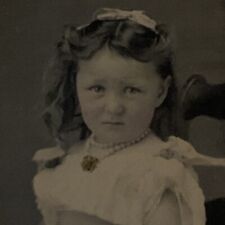 Antique Tintype Photograph Adorable Little Girl Funny Expression Great Hair picture