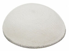 White Hand Knitted Yarmulke Yamaka Kippah Kipot kipa hat 6.5 inch 17 cm  picture