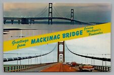 Greeting from Mackinac Bridge Mackinac Island Mackinaw City MI 1962 Postmark picture