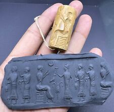 Rare Ancient Old Near Eastern Antiques Sumerian Assyrian Story Intaglio Cylinder picture