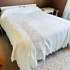 VTG beautiful heavy heavy linen cotton Lace bed cover 94 x 107 picture