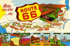 Map Route 66, Points of Interest, Vintage Souvenir Postcard Reprint picture