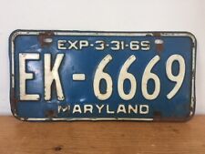 Vintage 1965 March Maryland State Distressed Blue White Metal License Plate picture