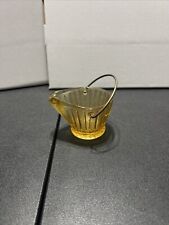 Vintage Yellow Amber COAL SCUTTLE Bucket Ashtray Glass Wire Handle Small Pail picture