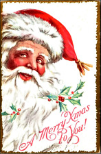 Happy Smiling Santa Claus with Holly Vintage Embossed Christmas Postcard~k213 picture