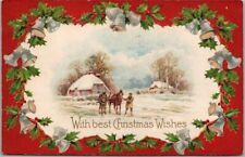 Vintage CHRISTMAS Embossed Postcard Winter Horse Scene 