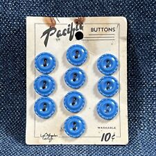 Vintage Pacific Buttons 1/2” Blue 2 Hole 10 Buttons On Card picture