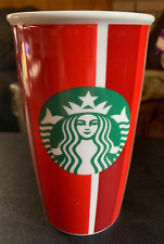 Starbucks 12 oz. Ceramic Holiday Tumbler 2018 Red/Gold/White Striped picture