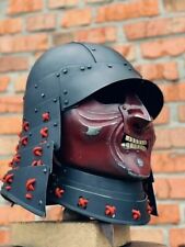 18GA SCA Larp Medieval Samurai Helmet Knight Helmet With Black Leather Liner picture