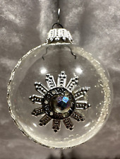 Vintage Rare West Germany Clear Glass Embellished Christmas Ornament Round 3” picture