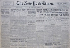 3-1939 WWII March 14 HITLER REPORTED ORDERING CZECHS TO SET UP THREE INDEPENDENT picture