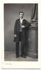 Vintage Old 1860s CDV Photo of Handsome Young Man Wearing Coat & Bow Tie France picture