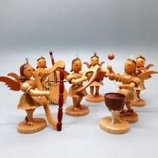 6 Vintage German Erzgebirge Wooden Orchestra Angels Figurines Christmas Decor picture