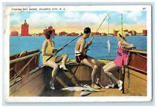 c1930's Fishing Off Shore Atlantic City New Jersey NJ Unposted Vintage Postcard picture