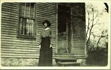 RPPC Young Woman in front of Wood House Bertha Mang Real Photo Postcard picture