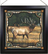 Bull Elk Stained Glass Art by Rosemary Millette 20' X 20