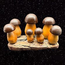 Whimsical Wood Mushrooms on Drift Wood Figurine Hand Made 5”T 6”W picture