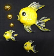 Ceramicraft California Pottery 3 Yellow & Black Fish with 3 Gold Bubbles picture