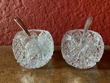 Vintage Pair of Glass/Crystal Salt Dips w/Webster Co. Sterling Silver Spoons VG+ picture