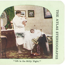 Husband Tending Crying Baby Stereoview c1905 Sleeping Wife Bedroom Couple E763 picture