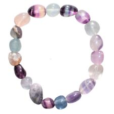 CHARGED Rainbow Fluorite Crystal Nugget Stretchy Bracelet + Selenite Puffy Heart picture