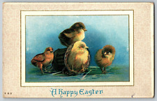 A Happy Easter - Chicks in the Basket - Vintage Postcard, Posted 1912 picture